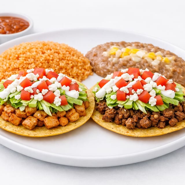 Dos Tostadas Con Frijoles, Lechuga, Queso Y Crema.